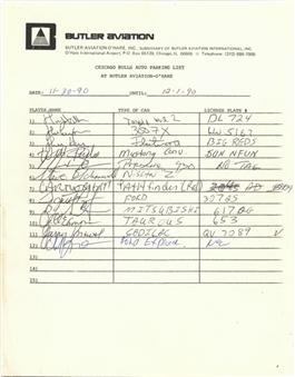 1990 Chicago Bulls Auto Parking List with 12 Signatures Including Michael Jordan (Beckett)